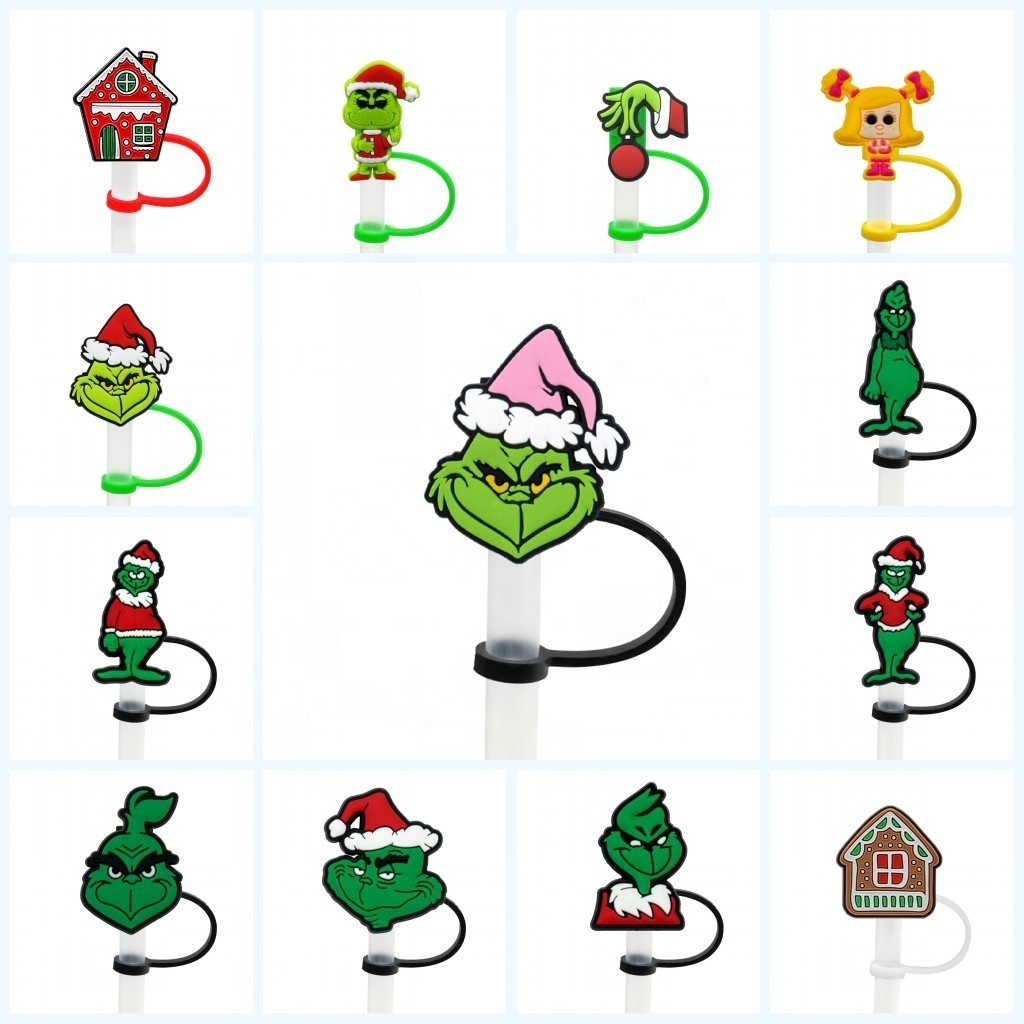 Custom Christmas Straw Topper Charms Grinch Drinking Cover Santa Straw Charms for Bar Accessories