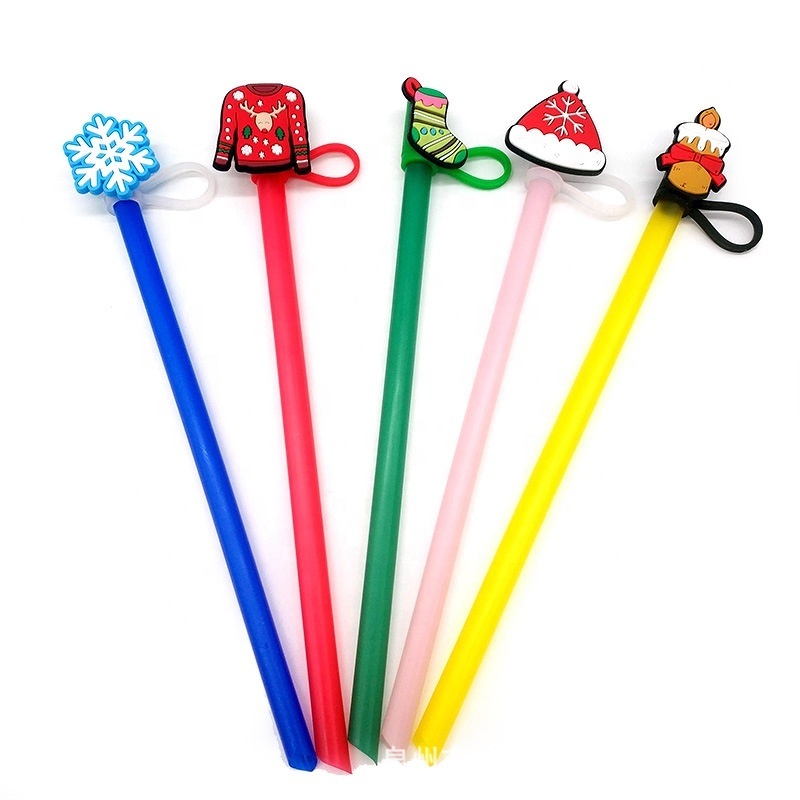 Christmas Silicone Straw Topper Charms for Tumblers Grinch Straw Charms Drinking Cover Cap for Bar Accessories