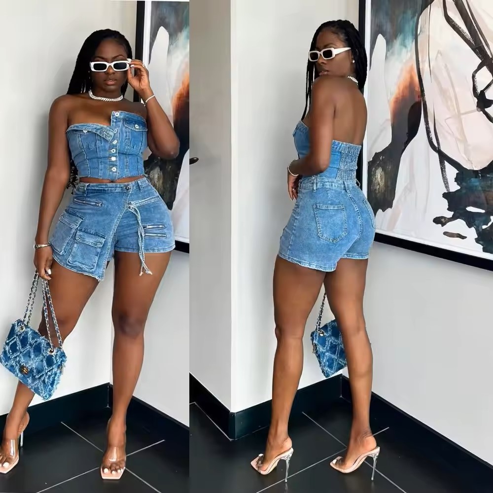 Two piece jean outfit sales