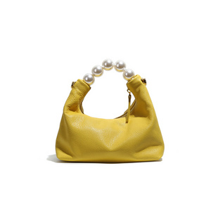 labm wool genuine leather women handbags Fashion Pearl large women underarm cluth bags luxury