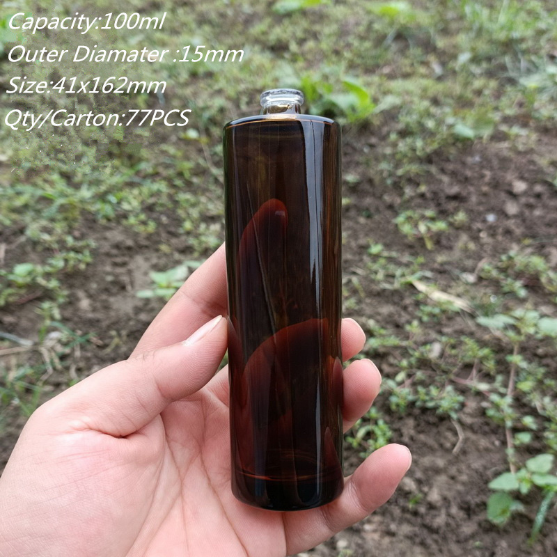 100ml Cylinder Amber Perfume Bottles ABS Crimp Cap Spray Pump Glass Fragrance Diffuser Bottle