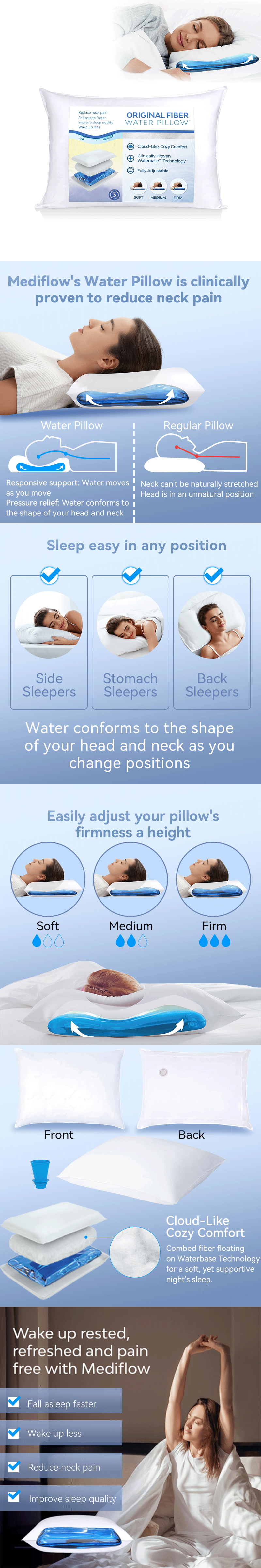 Premium Large Water Sleeping Pillow Adjustable Supportive Water Pillow for bed pillow