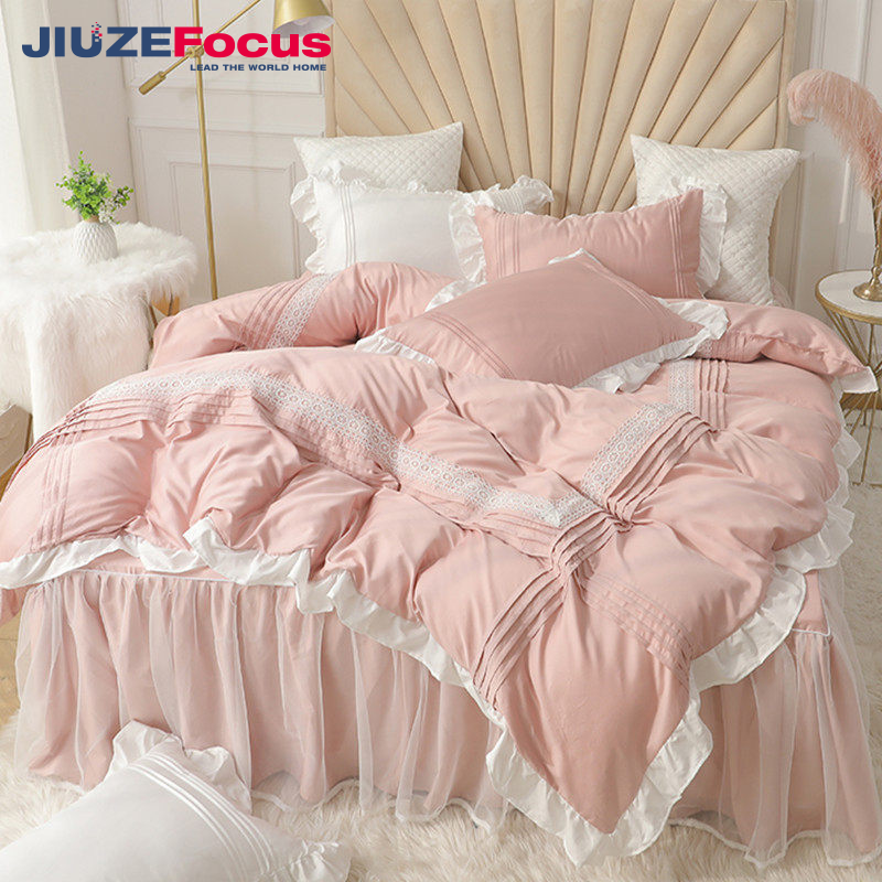 Luxury 100% Cotton Soft Bedding Sets Thin Home Summer Quilt Queen Size White Pink Bed Sheet and Comforter Set