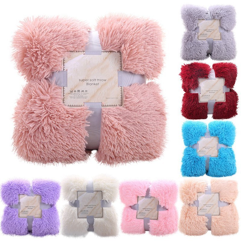 Customized Solid Faux Fur Cozy Fluffy Soft Warm Plush Flannel Mink Blankets Throw for Winter