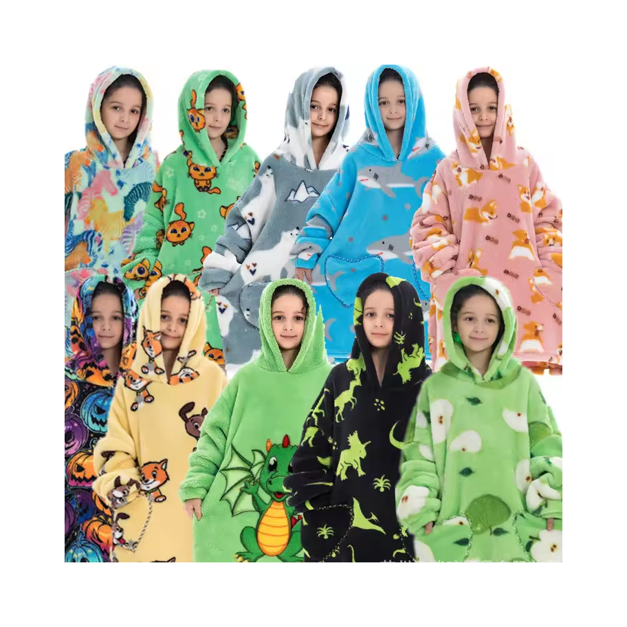 Custom Cozy Thick Outside Sportswear TV Super Soft Printed Logo Stitch Kids Oversized Hoodie Blanket