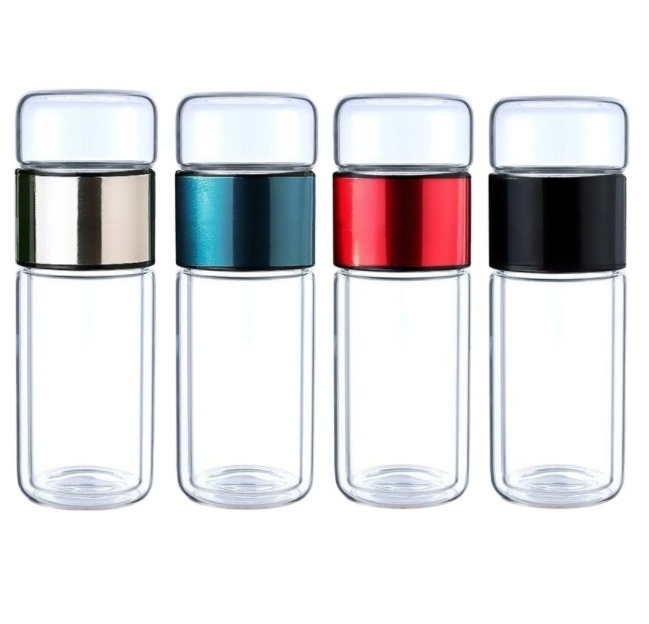 Double Wall Glass Water Bottle Cup Business Office drinking With Tea filter Thermos bottle 380 500ml 1.5L