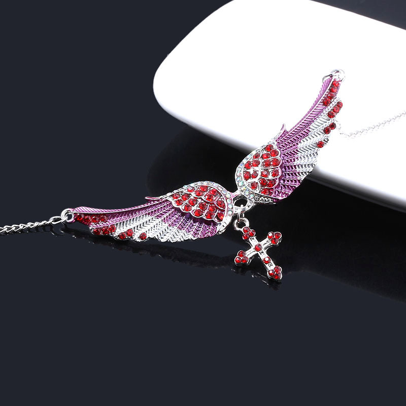 Fashion Crystal Guardian Angel Wings Cross Choker Pendant Necklace for Women