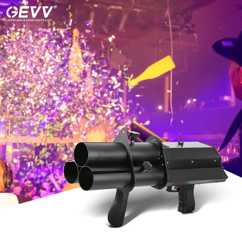 GEVV Modern Novel Design 3 Shot Stage Confetti Machine Aluminum Electric Wedding Confetti Cannon gun