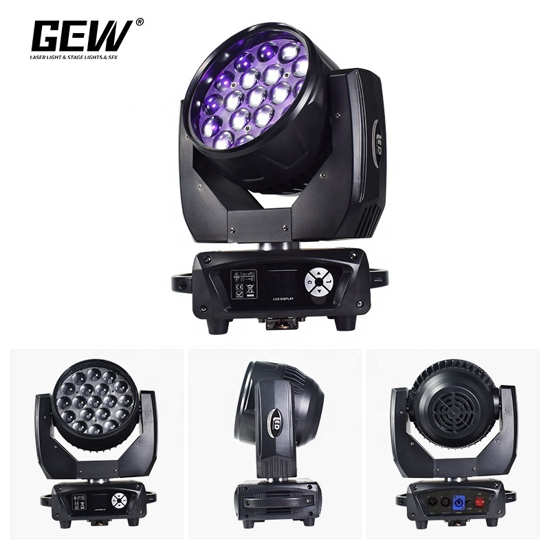 GEVV MAC Aura 19*15 Rgbw 4in1 DMX 19x15w Led Beam Zoom Wash Moving Head Light for disco Bar DJ stage  light