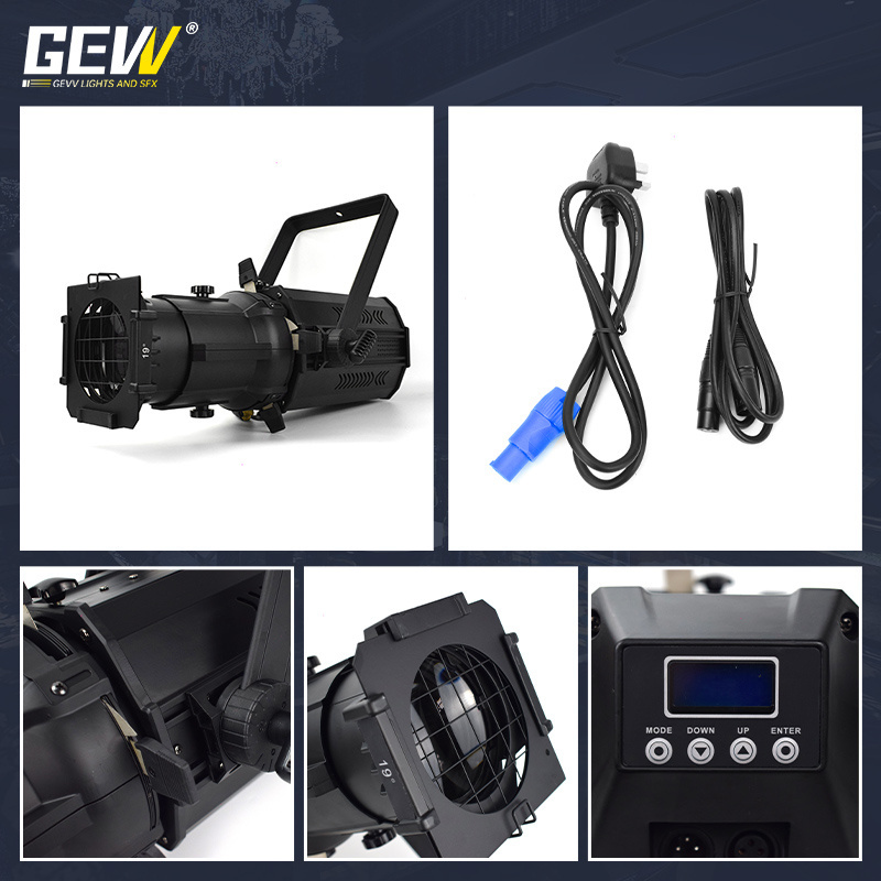 GEVV Professional Stage Lighting 200W LED Follow Spotlight Profile Light With Zoom for Theater