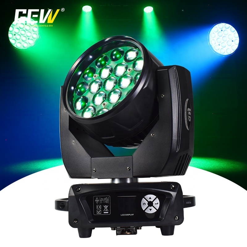 GEVV MAC Aura 19*15 Rgbw 4in1 DMX 19x15w Led Beam Zoom Wash Moving Head Light for disco Bar DJ stage  light