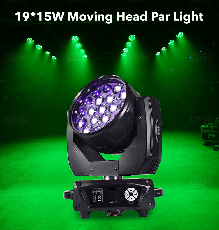 GEVV MAC Aura 19*15 Rgbw 4in1 DMX 19x15w Led Beam Zoom Wash Moving Head Light for disco Bar DJ stage  light