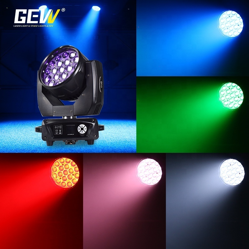 GEVV MAC Aura 19*15 Rgbw 4in1 DMX 19x15w Led Beam Zoom Wash Moving Head Light for disco Bar DJ stage  light