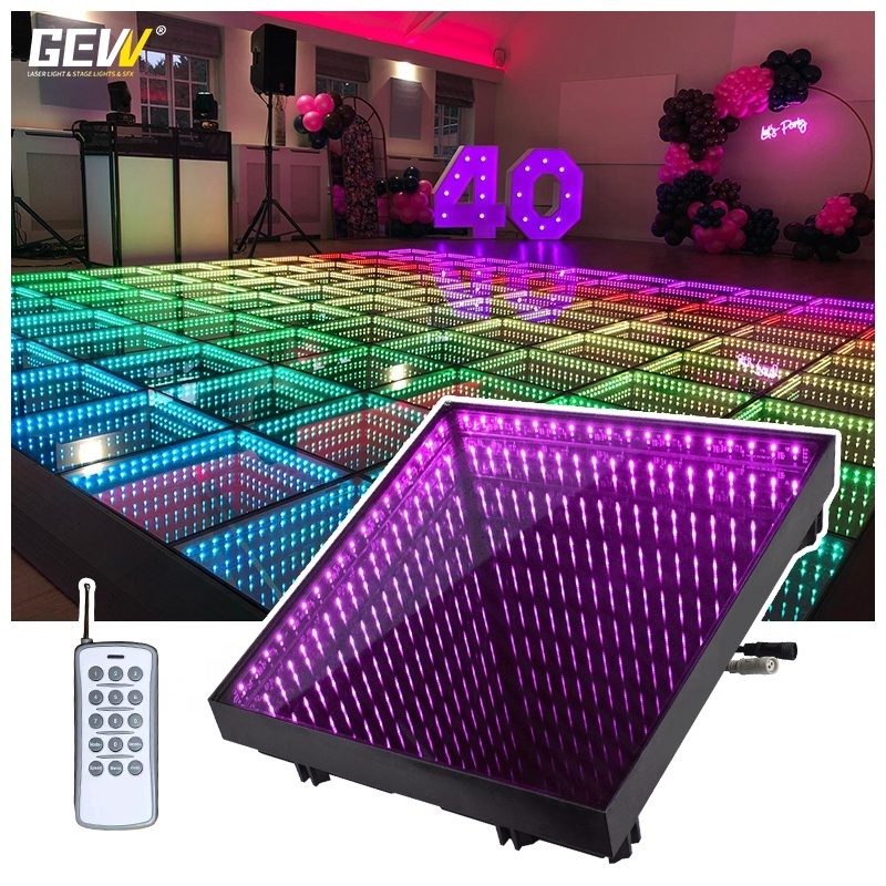 GEVV Tempered Glass Panel Waterproof Infinity Mirror 3D Effect LED Dance Floor Lights For Wedding Disco Party