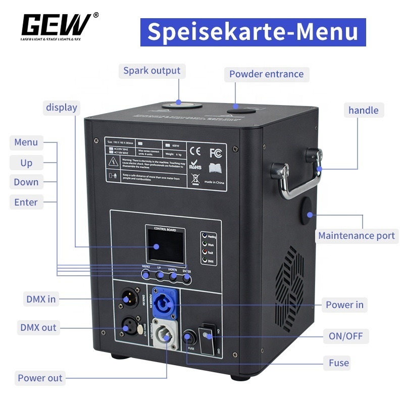 750W DMX Wireless Remote Control Fountain Pyro Firework Sparkler Cold Spark Machine for Wedding dj Stage