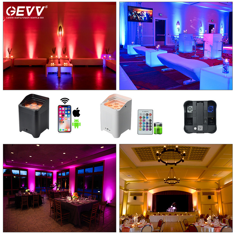 GEVV 6x18w RGBWA UV Wireless DMX Par Can Up lights Battery Powered LED Uplight For Wedding Party bar dj