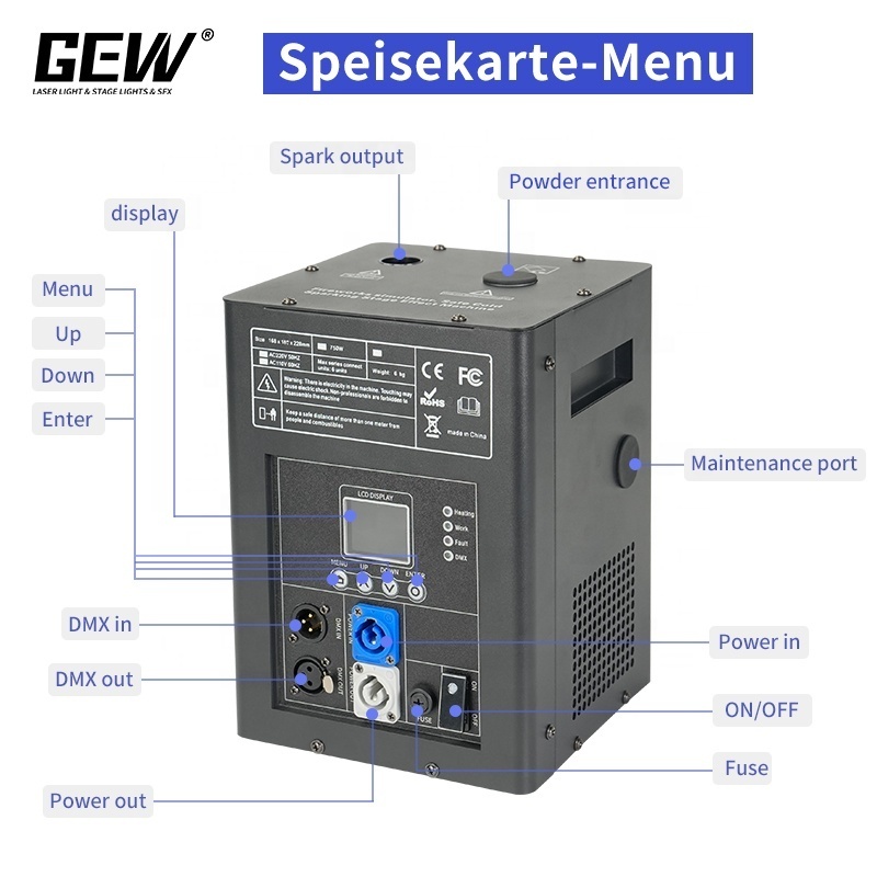 GEVV Wireless Fireworks Fountain Sparkler Remote DMX Control 750W Mini Cold Spark Machine For Wedding Stage