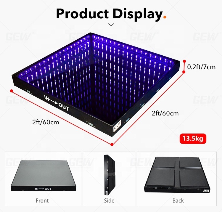 GEVV Portable Floor Dancing 3d Light Mirror Led Dance Floor Mat Wireless Magnetic Tiles Glass Panel For Wedding Party