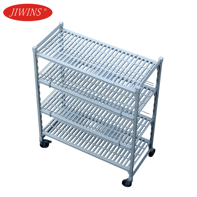 Jiwins Rust Commercial 4 Tier Plastic Steel Core Food Cold Storage Shelving Unit For Freezer