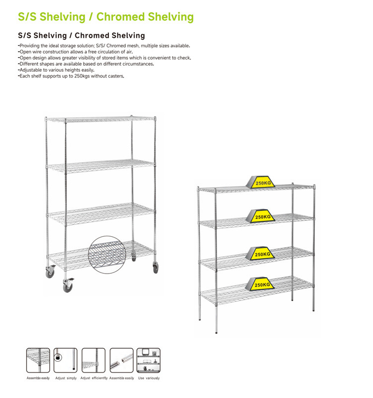 Kitchen Home Universal Multiple Sizes Storage Adjustable Height Chrome Wire Shelving With Wheels