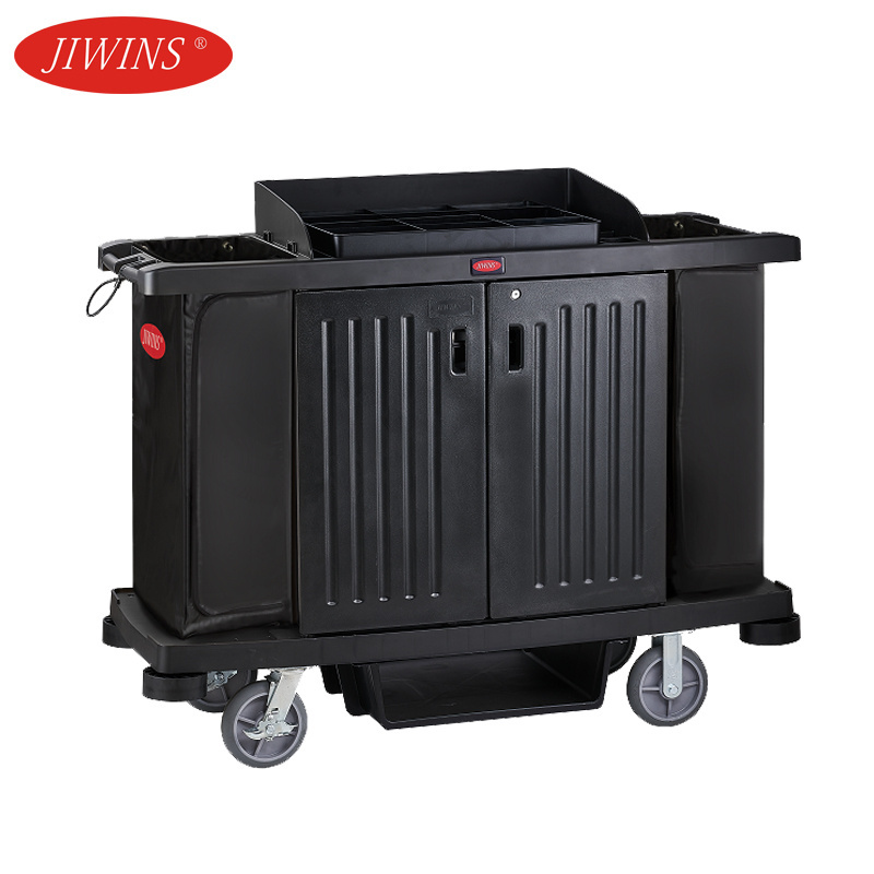 Jiwins Foshan City Commercial Multipurpose Plastic Hospital Cleaning Housekeeping Serving Cart Janitor Clean Trolley with Mop