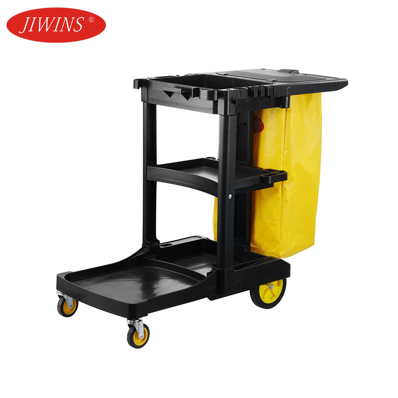 Jiwins Foshan City Commercial Multipurpose Plastic Hospital Cleaning Housekeeping Serving Cart Janitor Clean Trolley with Mop