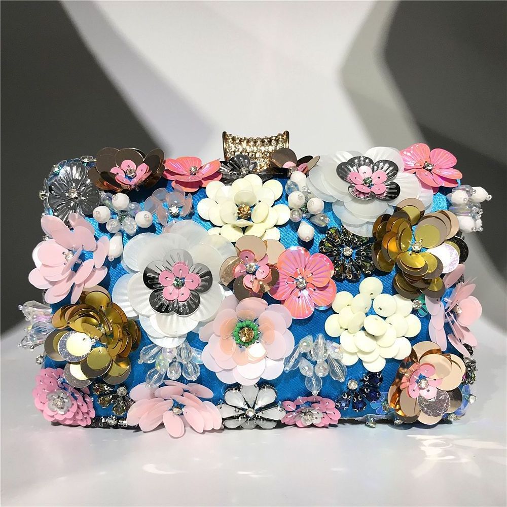 Box bags design purses for ladies Dinner Partycolor hand bag girls purses Colorful beaded flower beaded temperament custom purse