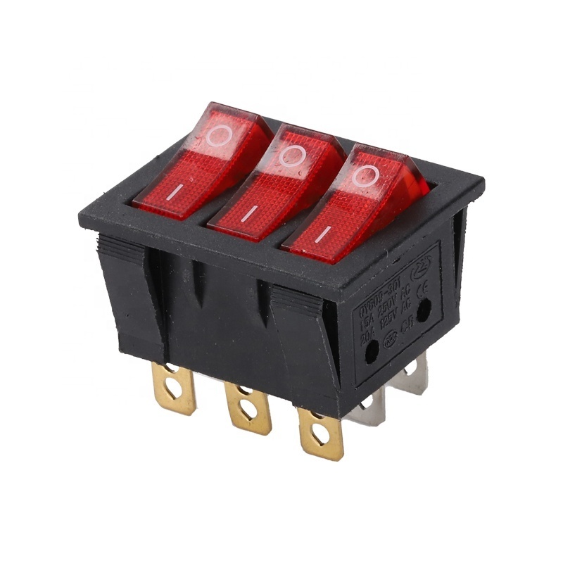 PINYI Custom KCD9 10A 15A 250V 125V 9 Pin 3 Power Push Button double Control Switch  Power Rocker Switch with lamp three buttons