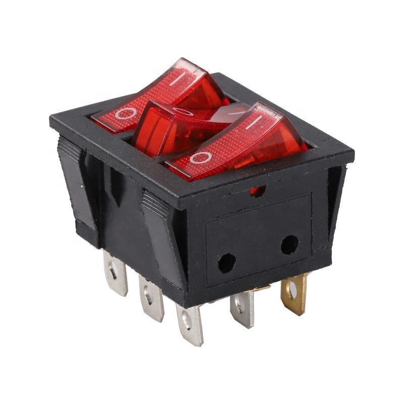 PINYI Custom KCD9 10A 15A 250V 125V 9 Pin 3 Power Push Button double Control Switch  Power Rocker Switch with lamp three buttons