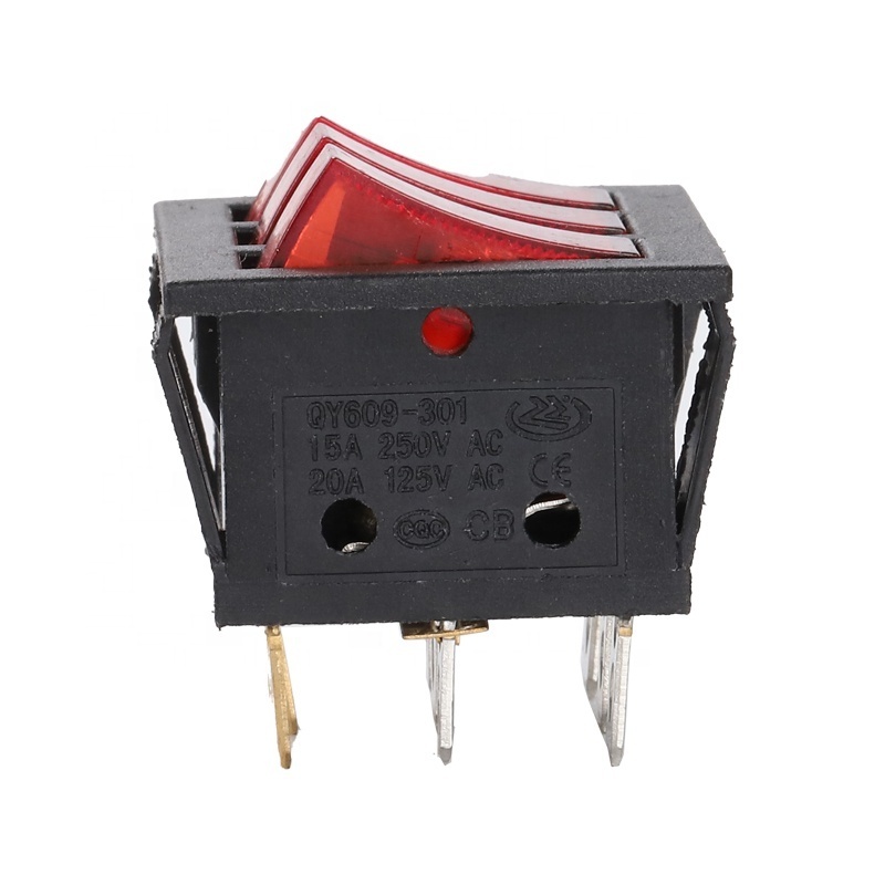 Hot Sale KCD9 boat type switch 9 pin three buttons warped plate power switch 15A 250V rocker switch red with lamp three buttons