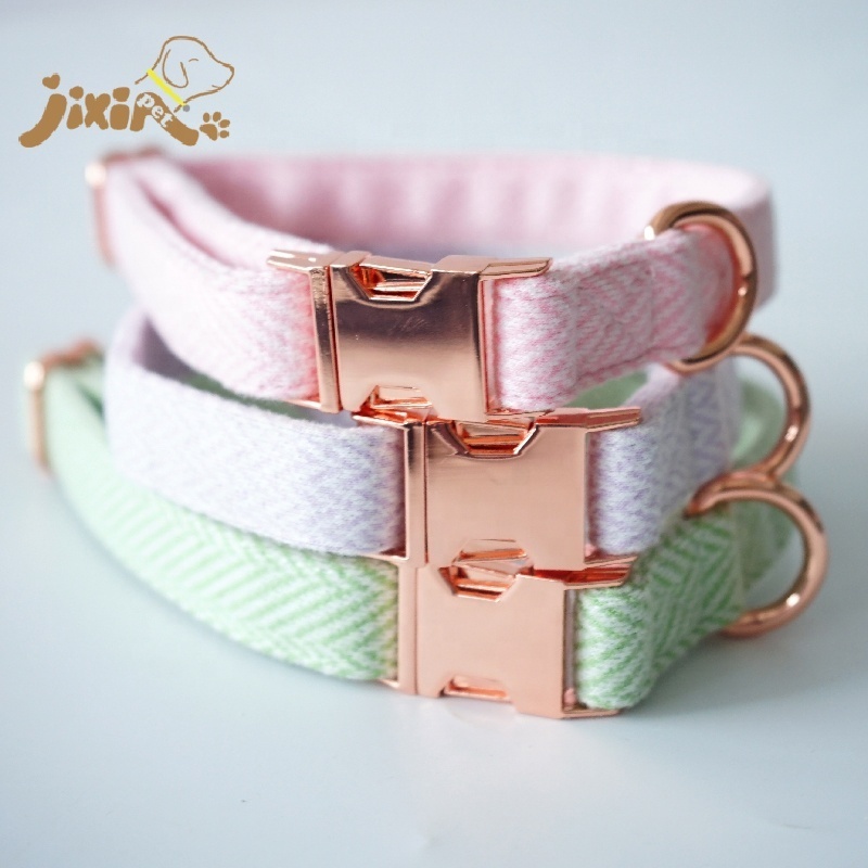 Pink Color Tweed Dog Leash Collar With Metal Snap Hook