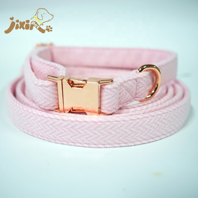 Pink Color Tweed Dog Leash Collar With Metal Snap Hook