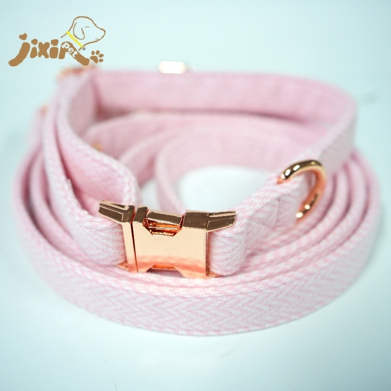 Pink Color Tweed Dog Leash Collar With Metal Snap Hook