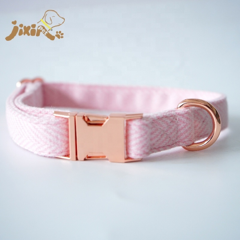 Pink Color Tweed Dog Leash Collar With Metal Snap Hook