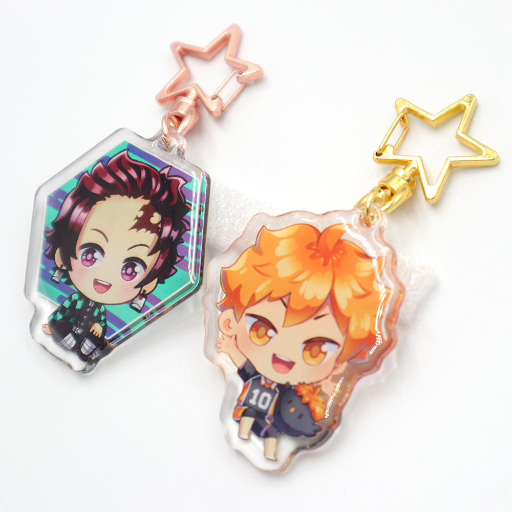 Vigreat Hot Sale Custom Printed Acrylic Charms Cartoon Holographic Star Keychain Laser Anime Acrylic Keychain