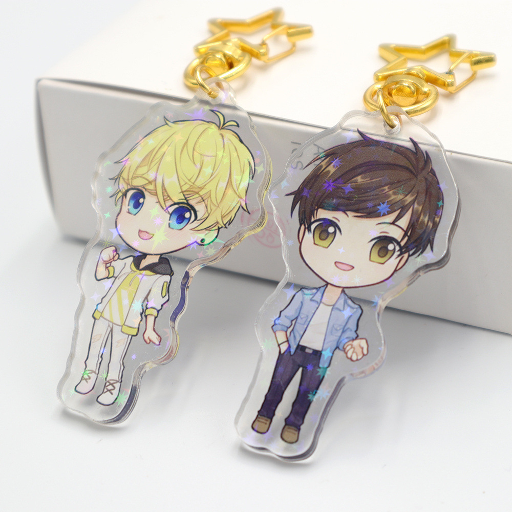 Vigreat Hot Sale Custom Printed Acrylic Charms Cartoon Holographic Star Keychain Laser Anime Acrylic Keychain