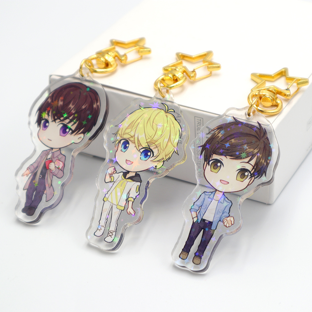 Vigreat Hot Sale Custom Printed Acrylic Charms Cartoon Holographic Star Keychain Laser Anime Acrylic Keychain