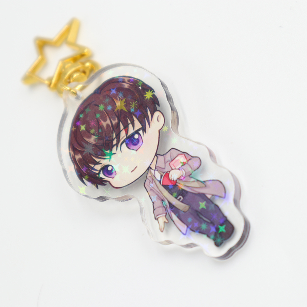 Vigreat Hot Sale Custom Printed Acrylic Charms Cartoon Holographic Star Keychain Laser Anime Acrylic Keychain