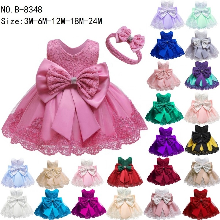 Wholesale Baby Girls Lace Bow Dresses Pictures Ball Gowns Children Wedding Party Bridesmaid Sleeves Evening Girls' Dresses