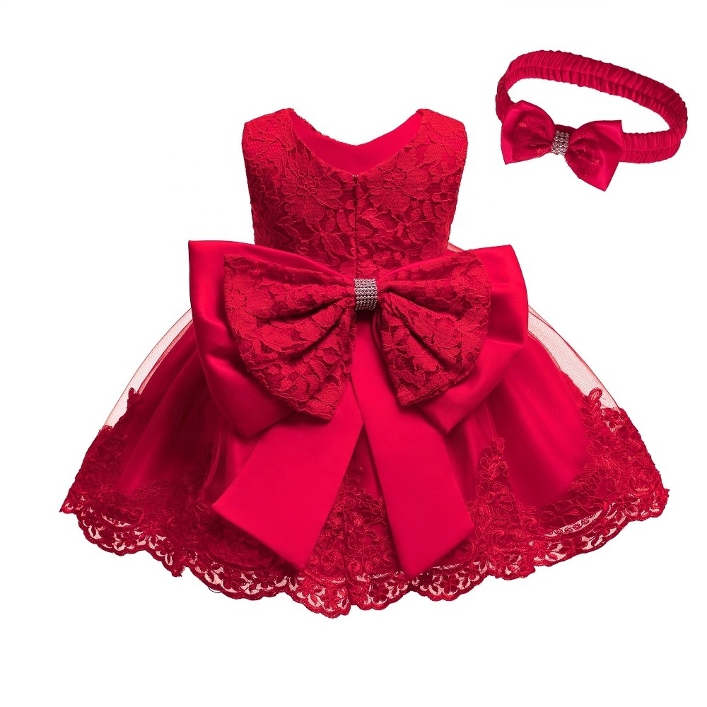 Wholesale Baby Girls Lace Bow Dresses Pictures Ball Gowns Children Wedding Party Bridesmaid Sleeves Evening Girls' Dresses