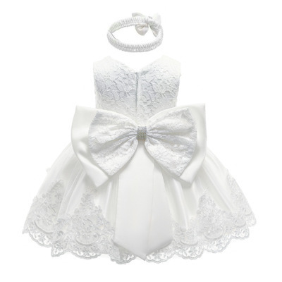 Wholesale Baby Girls Lace Bow Dresses Pictures Ball Gowns Children Wedding Party Bridesmaid Sleeves Evening Girls' Dresses