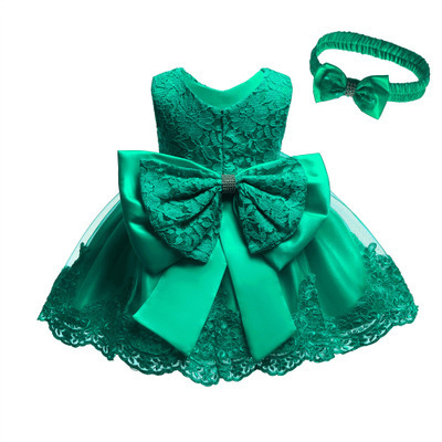 Wholesale Baby Girls Lace Bow Dresses Pictures Ball Gowns Children Wedding Party Bridesmaid Sleeves Evening Girls' Dresses