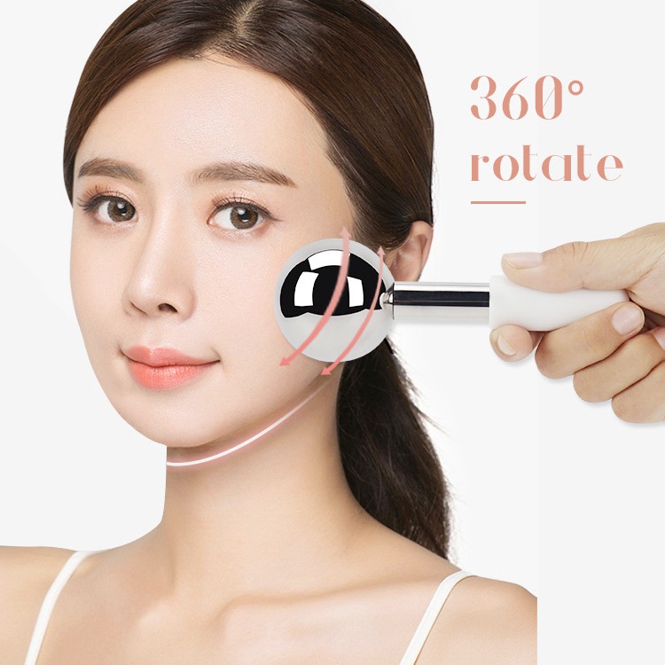 Rotatal Skin Face Beauty Tools Silicone Handle Facial Cooling Stainless Steel Roller Ice Globes