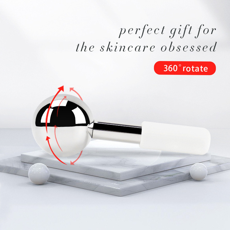 Rotatal Skin Face Beauty Tools Silicone Handle Facial Cooling Stainless Steel Roller Ice Globes