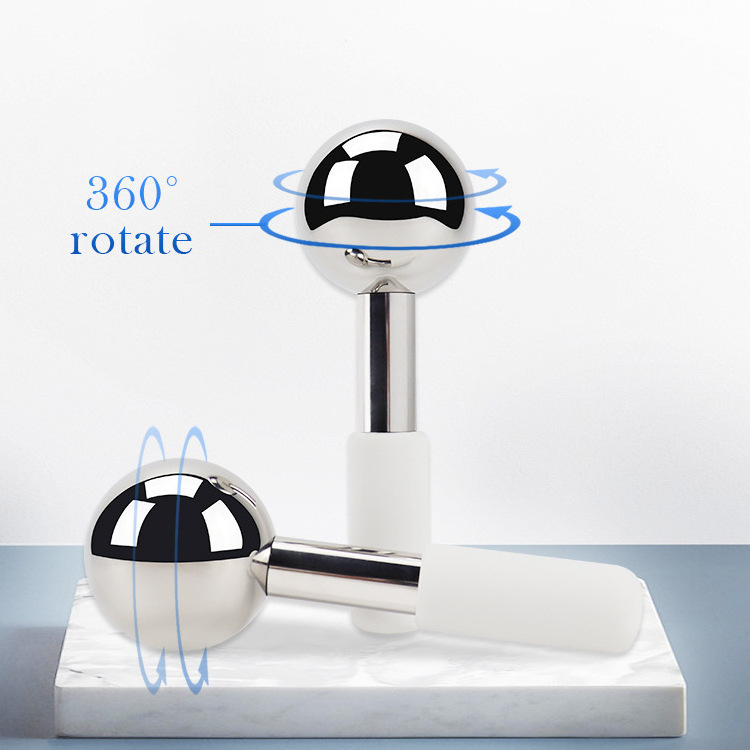 Rotatal Skin Face Beauty Tools Silicone Handle Facial Cooling Stainless Steel Roller Ice Globes