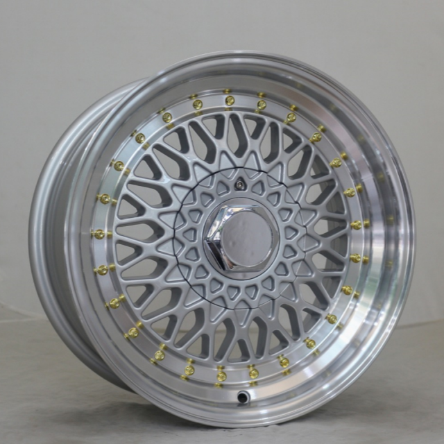 Jy Factory wholesale price BBS RS aluminum alloy wheels 14 15 inch rims black rim gold rivets/fine flash silver rim gold rivets