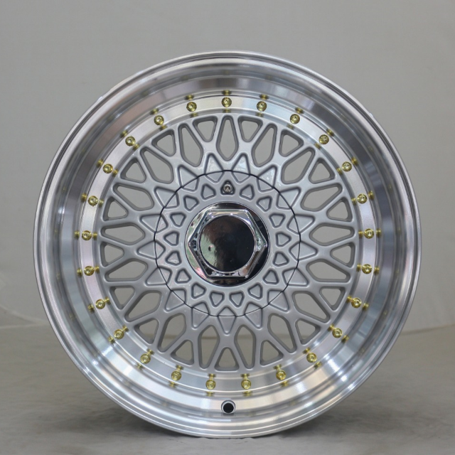 Jy Factory wholesale price BBS RS aluminum alloy wheels 14 15 inch rims black rim gold rivets/fine flash silver rim gold rivets