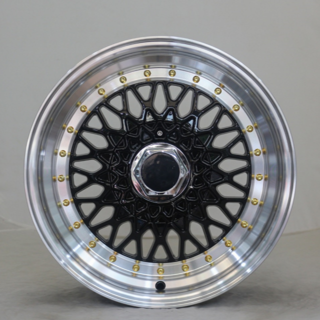 Jy Factory wholesale price BBS RS aluminum alloy wheels 14 15 inch rims black rim gold rivets/fine flash silver rim gold rivets