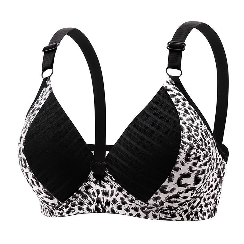 INTIFLOWER Women's Comfortable Underwire Lingerie Leopard Print Sexy Gathered Bra Knitted Solid Pattern Everyday Use Wire Free