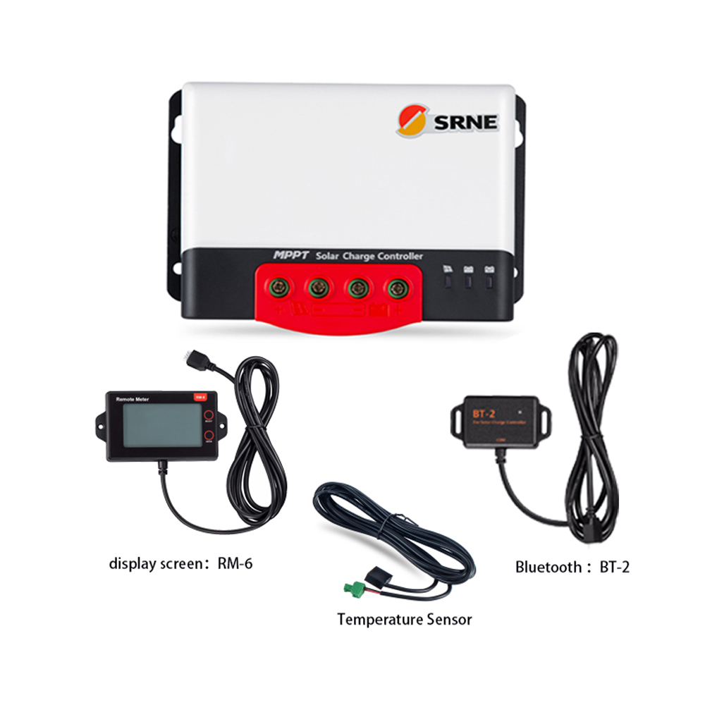 SRNE Charge Controller Solar MPPT 12V 24V Auto 20A30A40A50A for Lithium Batteries Solar PV Regulator Charger with BT 2 RM 6 LCD